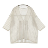 evam eva shadow check gathered pullover シャドウチェックギャザープルオーバー E251T204 コットン 定価25300円 ブラウス 25SS アンティークホワイト レディース エヴァムエヴァ【中古】6-0825M♪
