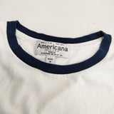 AMERICANA トリムTシャツ プリント コットン 半袖Ｔシャツ カットソー ホワイト ネイビー レディース アメリカーナ【中古】6-0831S◎