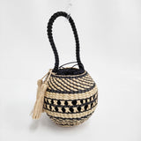 MAISON N.H PARIS SHIMLA NATURAL×NOIR 丸型 インド製 かごバッグ ベージュ ブラック レディース メゾンエヌアッシュパリ【中古】6-0825G♪