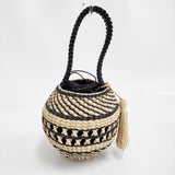 MAISON N.H PARIS SHIMLA NATURAL×NOIR 丸型 インド製 かごバッグ ベージュ ブラック レディース メゾンエヌアッシュパリ【中古】6-0825G♪