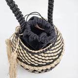 MAISON N.H PARIS SHIMLA NATURAL×NOIR 丸型 インド製 かごバッグ ベージュ ブラック レディース メゾンエヌアッシュパリ【中古】6-0825G♪