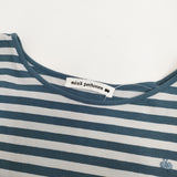 mina perhonen ocean border choucho刺繍 ws8178 サイズ38 コットン 半袖Ｔシャツ カットソー グレー ブルーグリーン レディース ミナペルホネン【中古】6-0831S◎