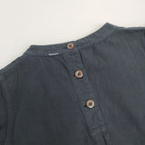MHL. COTTON LINEN SHIRTING DRESS コットンリネン 定価30800円 595-9157552 サイズ1 半袖 ワンピース ネイビー レディース エムエイチエル【中古】6-0831S◎