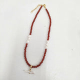 SANDRALEXANDRA サンドラ・アレキサンドラ 25AW NEW - PEARLSTONE NECKLACE 定価26400円 25091410000530 ガラス パール ネックレス レッド レディース【中古】6-1012G◎