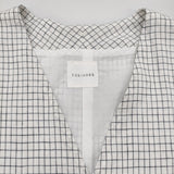 Toujours oversize vest リネン チェック ジレ サイズ2 日本製 ベスト ホワイト ブラック レディース トゥジュー【中古】6-0904M♪