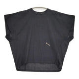 BUNON Khadi cotton Logo woven-T インド製 刺繍 サイズM コットン フレンチスリーブ ブラウス シャツ ネイビー 濃紺 レディース ブノン【中古】6-0904S♪