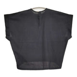 BUNON Khadi cotton Logo woven-T インド製 刺繍 サイズM コットン フレンチスリーブ ブラウス シャツ ネイビー 濃紺 レディース ブノン【中古】6-0904S♪