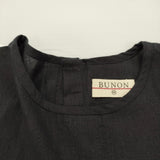 BUNON Khadi cotton Logo woven-T インド製 刺繍 サイズM コットン フレンチスリーブ ブラウス シャツ ネイビー 濃紺 レディース ブノン【中古】6-0904S♪