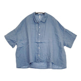 grin 40リネンスクエア6分袖SH サイズ2 定価15400円 8263T-001 ブラウス シャツ 26SS ライトブルー レディース グリン【中古】6-0825S♪