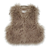 three dots ウェイビーファー ショートジレ サイズS 定価29700円 MK0001Y ベスト 25AW グレーベージュ レディース スリードッツ【中古】6-0908T♪