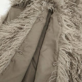 three dots ウェイビーファー ショートジレ サイズS 定価29700円 MK0001Y ベスト 25AW グレーベージュ レディース スリードッツ【中古】6-0908T♪