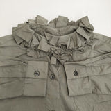 MARGARET HOWELL SOFT WASHED COTTON コットン フリル 578-4253015 サイズ2 定価39600円 ブラウス シャツ 24AW カーキ レディース マーガレットハウエル【中古】6-0908M♪