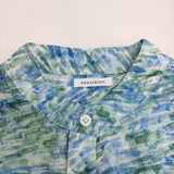 HERALBONY ヘラルボニー 美品 クリスマスツリーショップ ノーカラーコットンシャツ バンドカラー 半袖シャツ ブルー グリーン レディース【中古】6-0908S♪