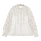 mina perhonen candy flower aes1453 定価99000円 リネン ピンタック レース カットワーク ブラウス シャツ 26SS ホワイト レディース ミナペルホネン【中古】6-0908M♪