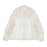mina perhonen candy flower aes1453 定価99000円 リネン ピンタック レース カットワーク ブラウス シャツ 26SS ホワイト レディース ミナペルホネン【中古】6-0908M♪