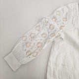 mina perhonen candy flower aes1453 定価99000円 リネン ピンタック レース カットワーク ブラウス シャツ 26SS ホワイト レディース ミナペルホネン【中古】6-0908M♪