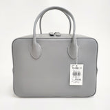 MAISON CANAU 未使用 スムースレザーボックスボストンバッグ Mサイズ 定価79200円 イタリア製 ボストンバッグ ライトグレー レディース メゾンカナウ【中古】6-0908G♪