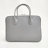 MAISON CANAU 未使用 スムースレザーボックスボストンバッグ Mサイズ 定価79200円 イタリア製 ボストンバッグ ライトグレー レディース メゾンカナウ【中古】6-0908G♪