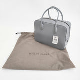 MAISON CANAU 未使用 スムースレザーボックスボストンバッグ Mサイズ 定価79200円 イタリア製 ボストンバッグ ライトグレー レディース メゾンカナウ【中古】6-0908G♪