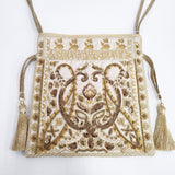 NE QUITTEZ PAS 新品 刺繍 ドローストリング ショルダーバッグ 012062QE1 巾着 ビーズ スパンコール インド製 ショルダーバッグ ゴールド レディース ヌキテパ【中古】6-1008G◎