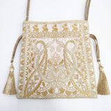 NE QUITTEZ PAS 新品 刺繍 ドローストリング ショルダーバッグ 012062QE1 巾着 ビーズ スパンコール インド製 ショルダーバッグ ゴールド レディース ヌキテパ【中古】6-1008G◎