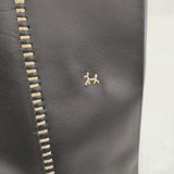 HENRY CUIR レザー 馬 犬 刺繍 大容量 トートバッグ ブラック レディース アンリークイール【中古】6-1008G◎