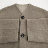 LE GLAZIK ウールリバー リバーシブルカラーレスコート サイズ36 定価47300円 JL-8982 MFW ノーカラー コート ベージュ レディース ルグラジック【中古】6-0914T♪