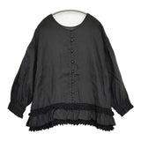 nest Robe 60リネンレースヘムブラウス 定価39600円 01261-1097 2way ブラウス シャツ 26SS ブラック レディース ネストローブ【中古】6-0928M♪