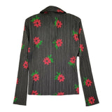 PLEATS PLEASE ISSEY MIYAKE 花柄 プリーツ サイズ3 日本製 ブラウス シャツ チャコールグレー レッド レディース プリーツプリーズ【中古】6-0922M♪