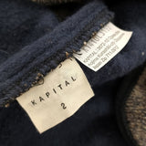 KAPITAL ビーチクロス ロングコート コットン サイズ2 K1410LJ193 裏起毛 コート ベージュ ネイビー レディース キャピタル【中古】6-1009T♪