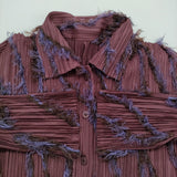 PLEATS PLEASE ISSEY MIYAKE プリーツ フリンジ PP43-JJ803 サイズ3 長袖シャツ ワインレッド レディース プリーツプリーズ【中古】6-1013T♪
