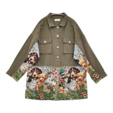SUM1 STYLE ear PAPILLONNER 動物柄デニム切り替えジャケット アニマル柄 ゴブラン織り 定価27500円 デニムジャケット カーキ レディース スミスタイル【中古】6-1006M♪