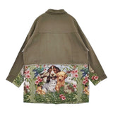 SUM1 STYLE ear PAPILLONNER 動物柄デニム切り替えジャケット アニマル柄 ゴブラン織り 定価27500円 デニムジャケット カーキ レディース スミスタイル【中古】6-1006M♪