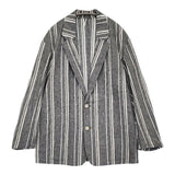 m's braque Norfolk Jacket 38 定価79200円 ストライプ リネンコットン テーラードジャケット 25SS グレー ホワイト メンズ エムズブラック【中古】6-1006M♪