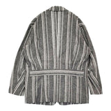 m's braque Norfolk Jacket 38 定価79200円 ストライプ リネンコットン テーラードジャケット 25SS グレー ホワイト メンズ エムズブラック【中古】6-1006M♪