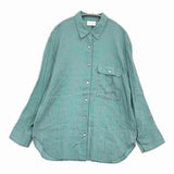 yuni キュプラポリエステルコットンstripe oversizedシャツ ストライプ バックリボン 長袖シャツ 26SS ライトグリーン ピンク レディース ユニ【中古】6-1006M♪