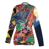 Jean Paul Gaultier 99年 武者プリントパワーネットカットソー メッシュ ヴィンテージ サイズS カットソー マルチカラー レディース ジャンポールゴルチエ【中古】6-1013M♪