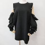 LIMI feu 青山店＆オンライン限定 DOT BUTTON REMAKE LONG SLEEVE T-SHIRT サイズ2 定価26400円 長袖Ｔシャツ カットソー ロンＴ ブラック レディース リミフゥ/Yohji【中古】6-1013M♪
