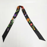 GUCCI プリント シルクツイル リボン フラワー タグ箱付き 825121 3G001 1060 スカーフ ブラック レディース グッチ【中古】6-1013G♪