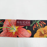 GUCCI プリント シルクツイル リボン フラワー タグ箱付き 825121 3G001 1060 スカーフ ブラック レディース グッチ【中古】6-1013G♪