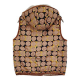 mina perhonen 美品 pallo xa2316 刺繍 フード付き サイズ38 ウール ボア ダウンベスト ブラウン レディース ミナペルホネン【中古】6-1016T♪