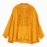 suzuki takayuki frilled blouse フリルブラウス 日本製 リネン シアー ブラウス シャツ オレンジ レディース スズキタカユキ【中古】6-1016M♪