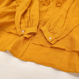 suzuki takayuki frilled blouse フリルブラウス 日本製 リネン シアー ブラウス シャツ オレンジ レディース スズキタカユキ【中古】6-1016M♪