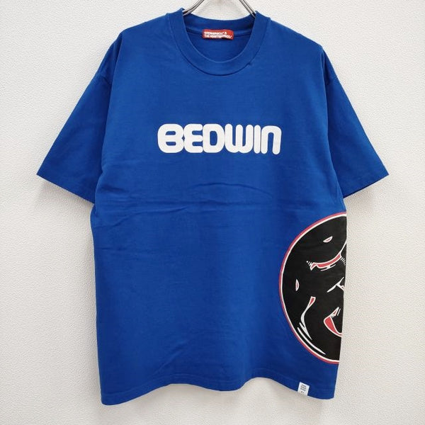 BEDWIN & THE HEARTBREAKERS S/S PRINT T 'SNEAKERWOLF 江戸文字 半袖Ｔシャツ ブルー ベドウィンアンドザハートブレイカーズ【中古】3-0702S♪