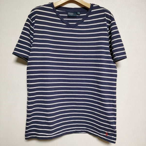 POLO RALPH LAUREN ボーダー 裾刺繍 Vネック Ｔシャツ カットソー ネイビー ホワイト メンズ ポロ・ラルフローレン【中古】3-0611S∞