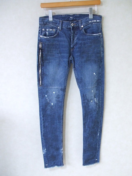 MR.COMPLETELY Trafford Jeans ダメージ加工ペイントデニムパンツ サイズ28 デニムパンツ ブルー メンズ ミスターコンプリートリー【中古】2-1017G△