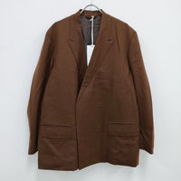 YOKE 新品 COVERED JACKET ノーカラーダブルブレストジャケット 定価74800円 テーラードジャケット 22AW ブラウン ヨーク【中古】3-1005T♪