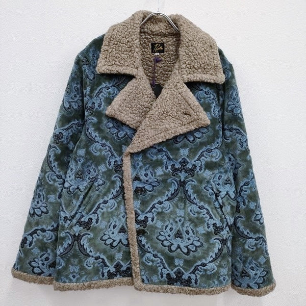 Needles DOUBLE RIDERS JACKET DAMASK VELVET ライダース ボアジャケット 22AW カーキ ライトブルー メンズ ニードルス【中古】3-1207A♪