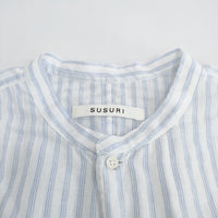 susuri マイマーロングシャツ 23-307 定価42900円 サイズ4 長袖シャツ 23SS ホワイト ライトブルー レディース ススリ【中古】3-0801M♪