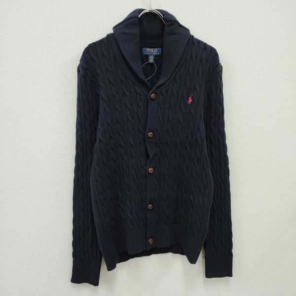 POLO RALPH LAUREN ショールカラー ケーブルニット コットン サイズL カーディガン ネイビー レディース ポロ・ラルフローレン【中古】3-1101M☆